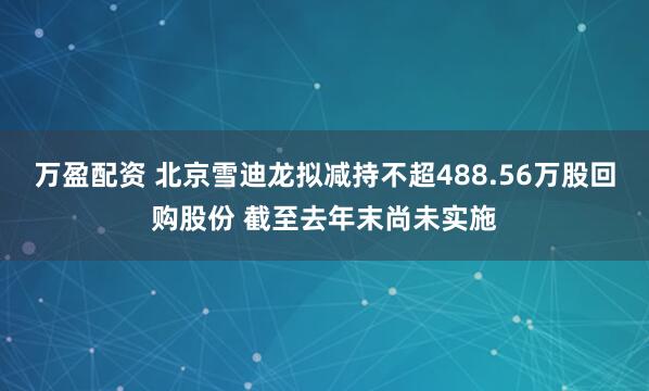 万盈配资 北京雪迪龙拟减持不超488.56万股回购股份 截至去年末尚未实施